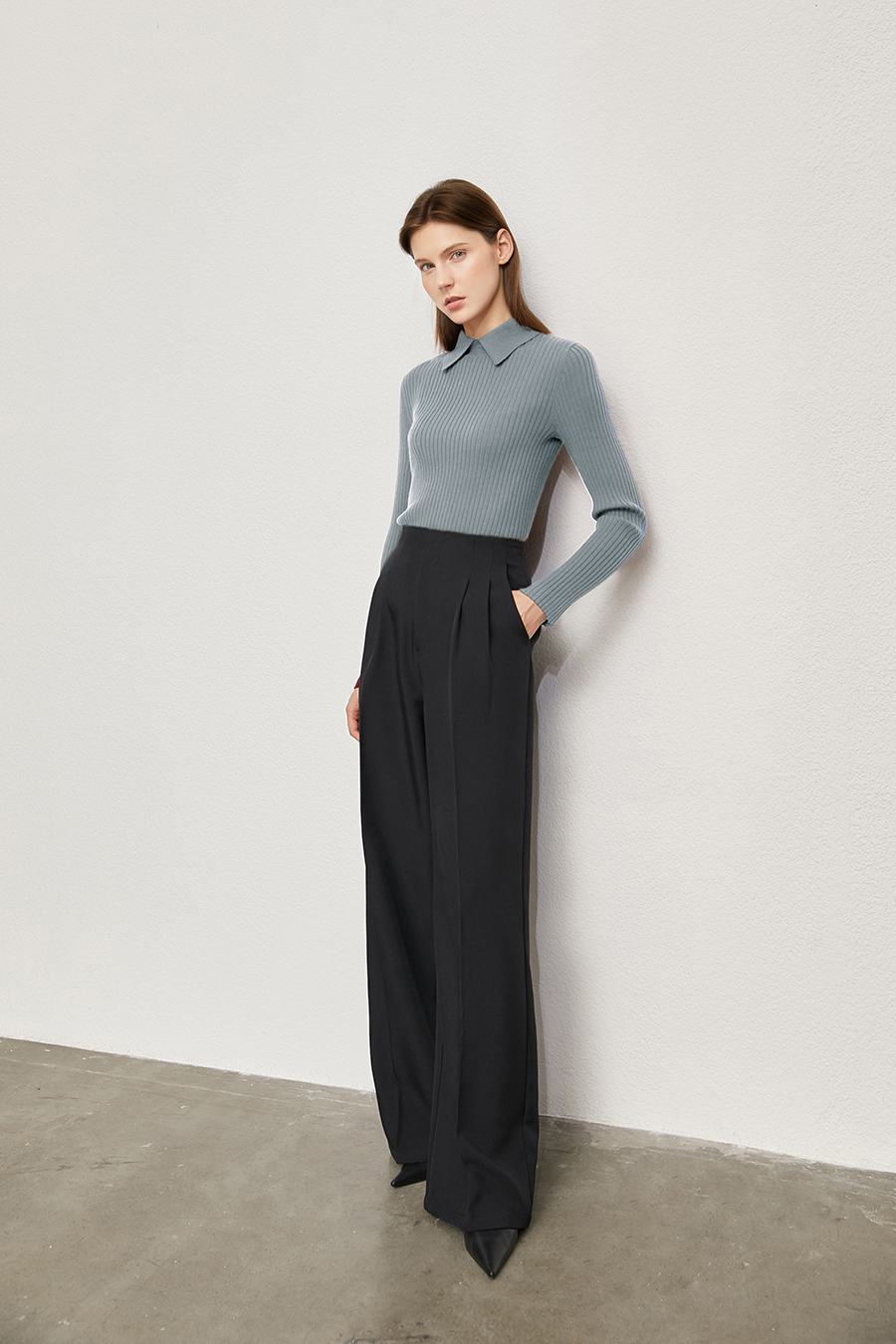 Lapel Ribbed Sweater|AMII-AMII.com