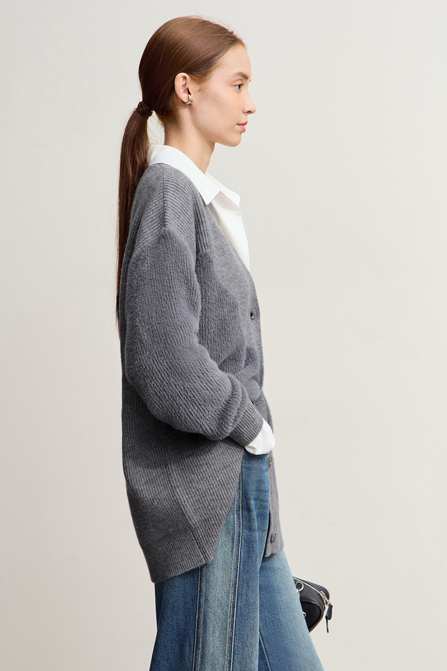 Drop Shoulder V - Neck Knitted Cardigan|AMII-AMII.com