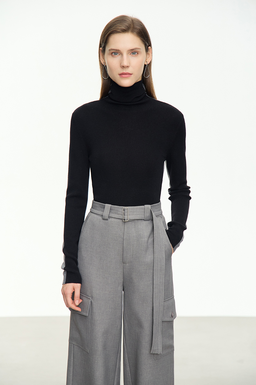 Color - block High Neck Slim Sweater|AMII-AMII.com