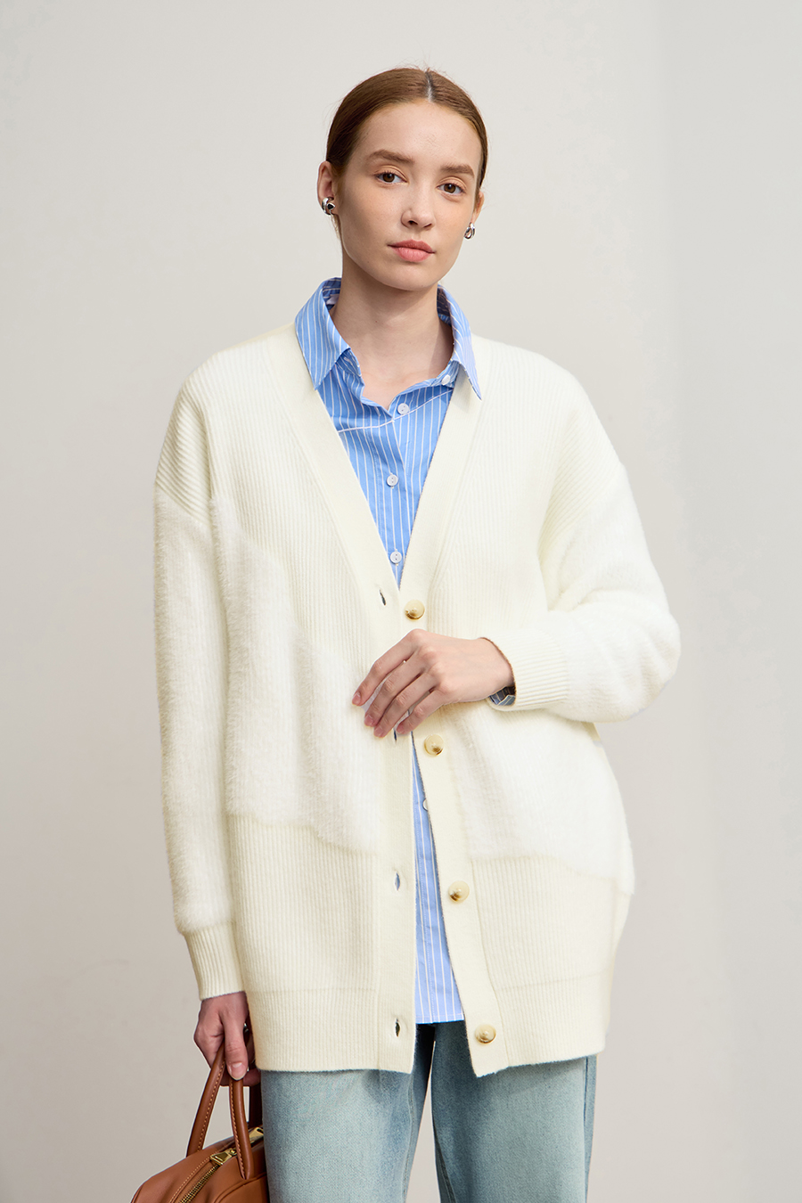 Drop Shoulder V - Neck Knitted Cardigan|AMII-AMII.com