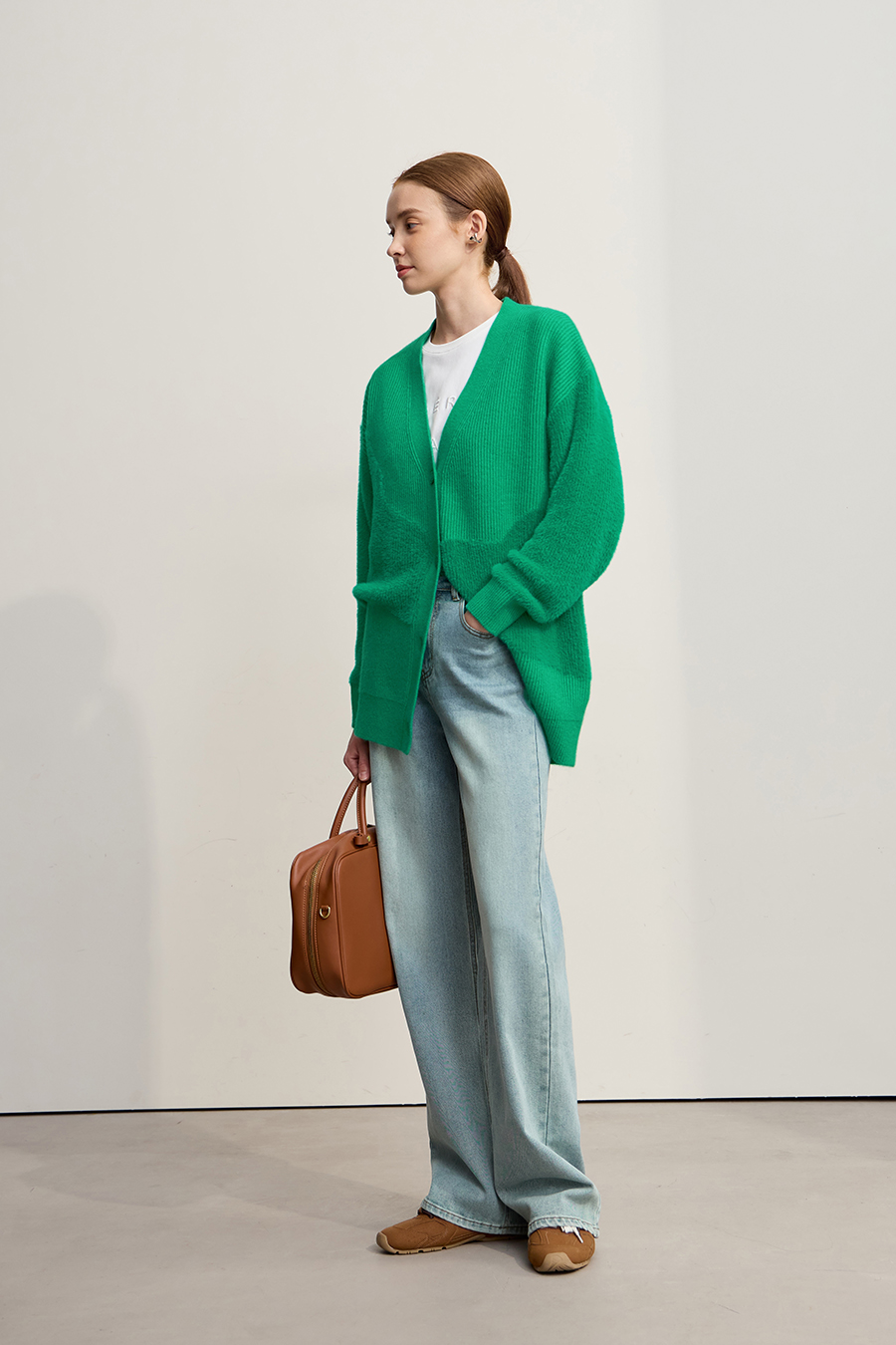 Drop Shoulder V - Neck Knitted Cardigan|AMII-AMII.com