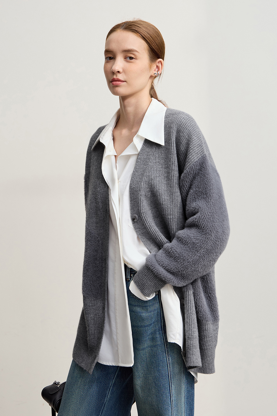 Drop Shoulder V - Neck Knitted Cardigan|AMII-AMII.com