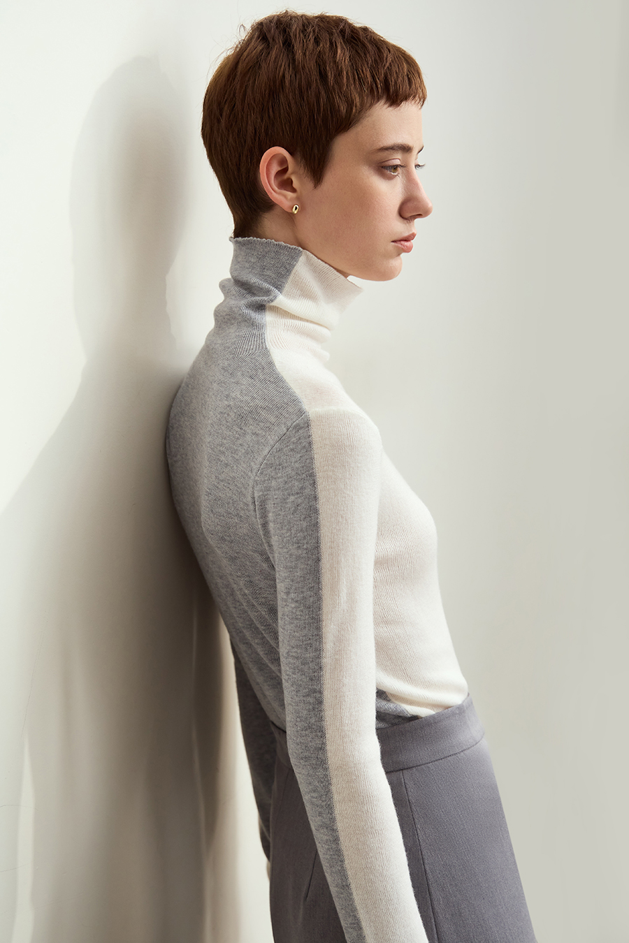 Color - block High Neck Slim Sweater|AMII-AMII.com