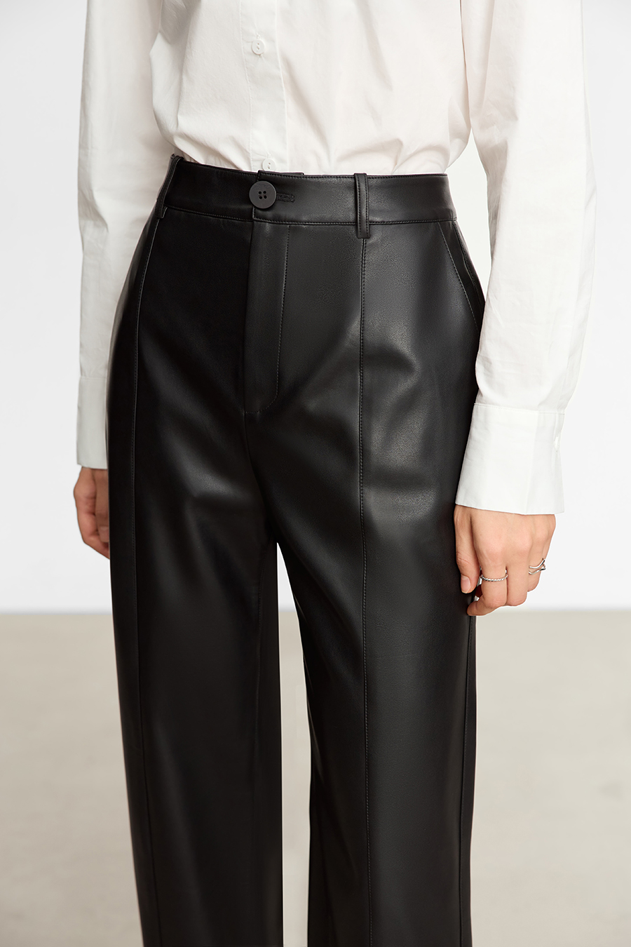 Eco - Leather Casual Long Pants|AMII-AMII.com
