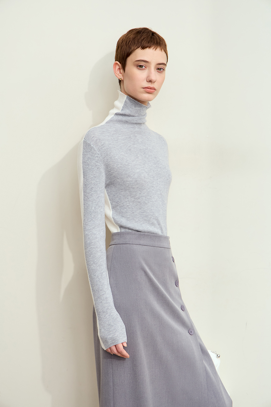 Color - block High Neck Slim Sweater|AMII-AMII.com