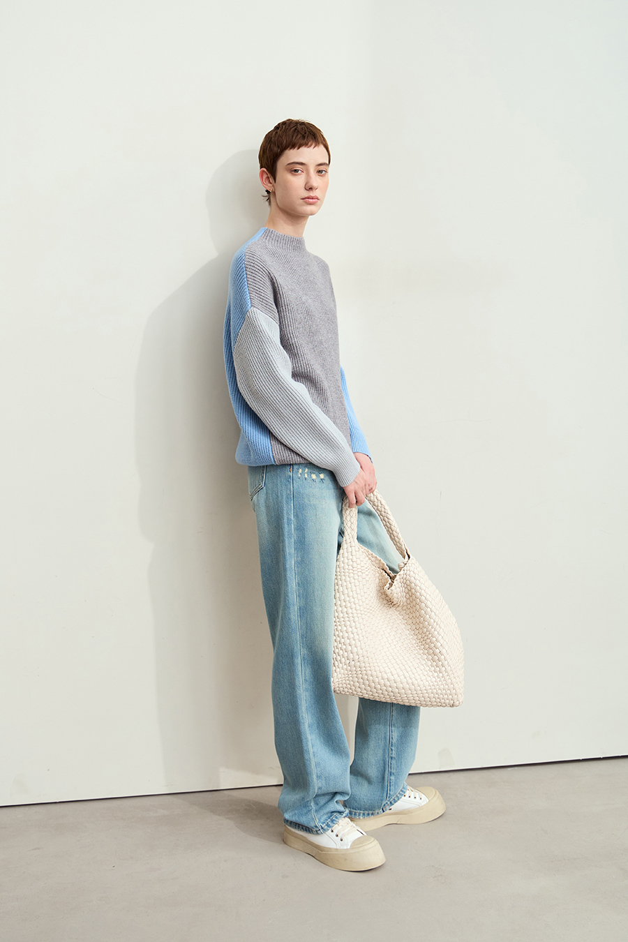 Drop Shoulder Color - block Sweater|AMII-AMII.com