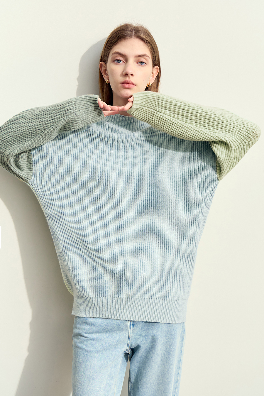 Drop Shoulder Color - block Sweater|AMII-AMII.com