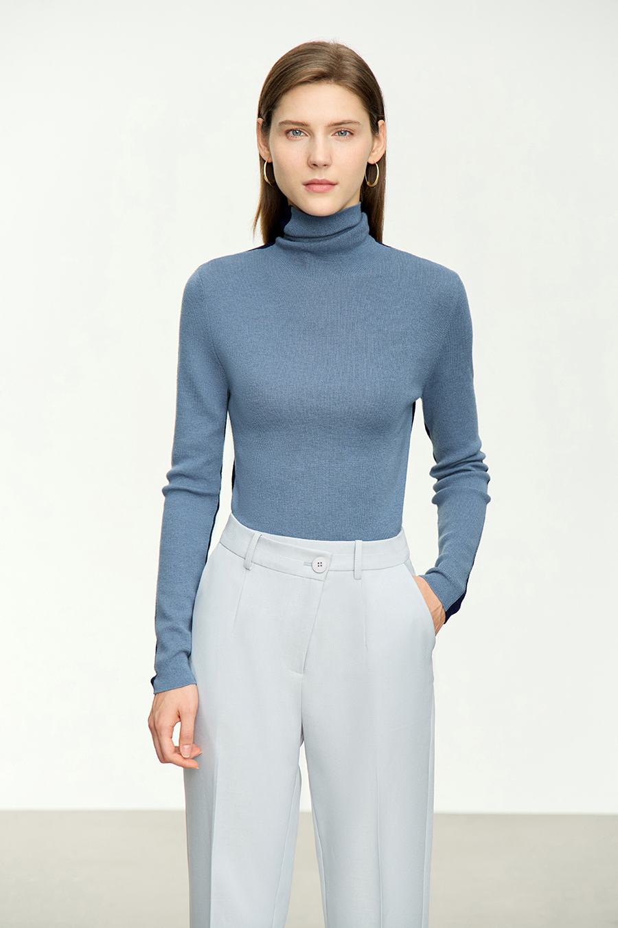 Color - block High Neck Slim Sweater|AMII-AMII.com