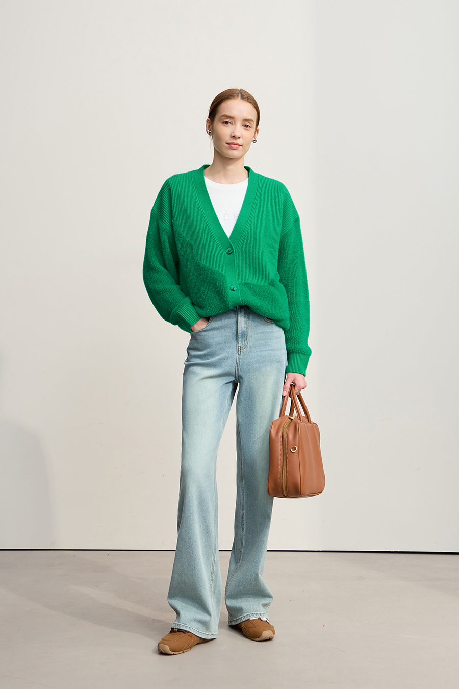 Drop Shoulder V - Neck Knitted Cardigan|AMII-AMII.com