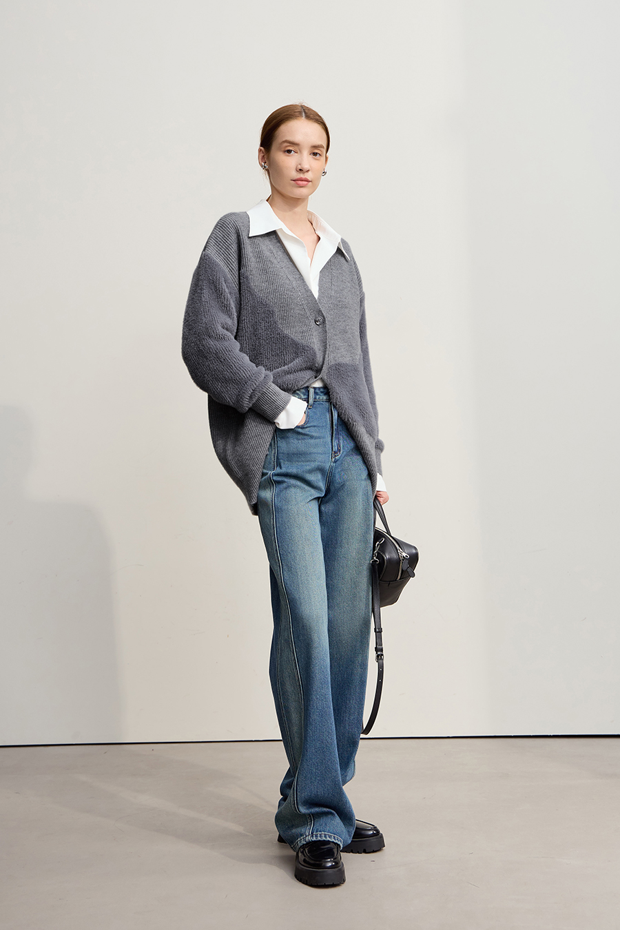 Drop Shoulder V - Neck Knitted Cardigan|AMII-AMII.com