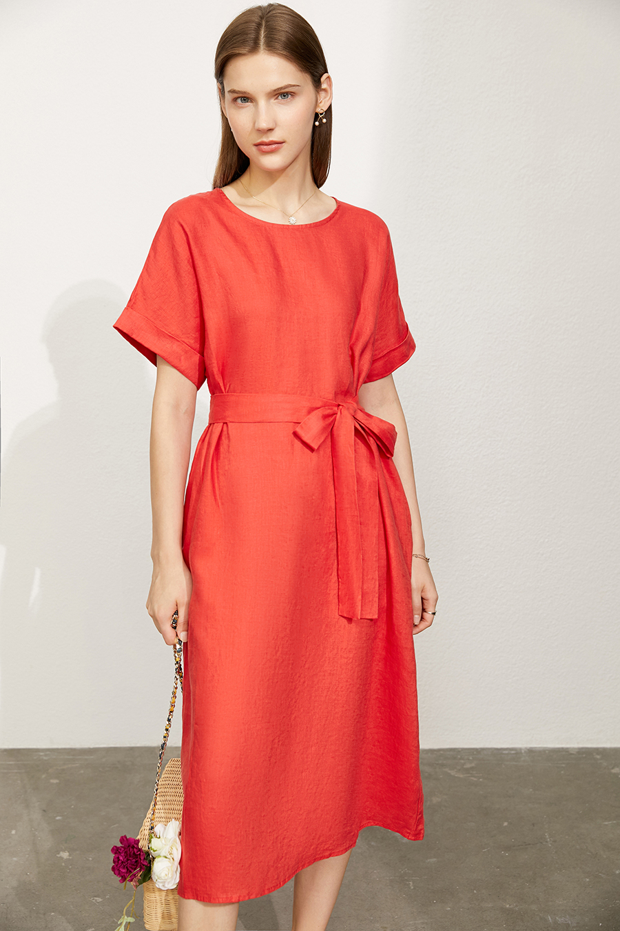 Belted Linen & Ramie Dress