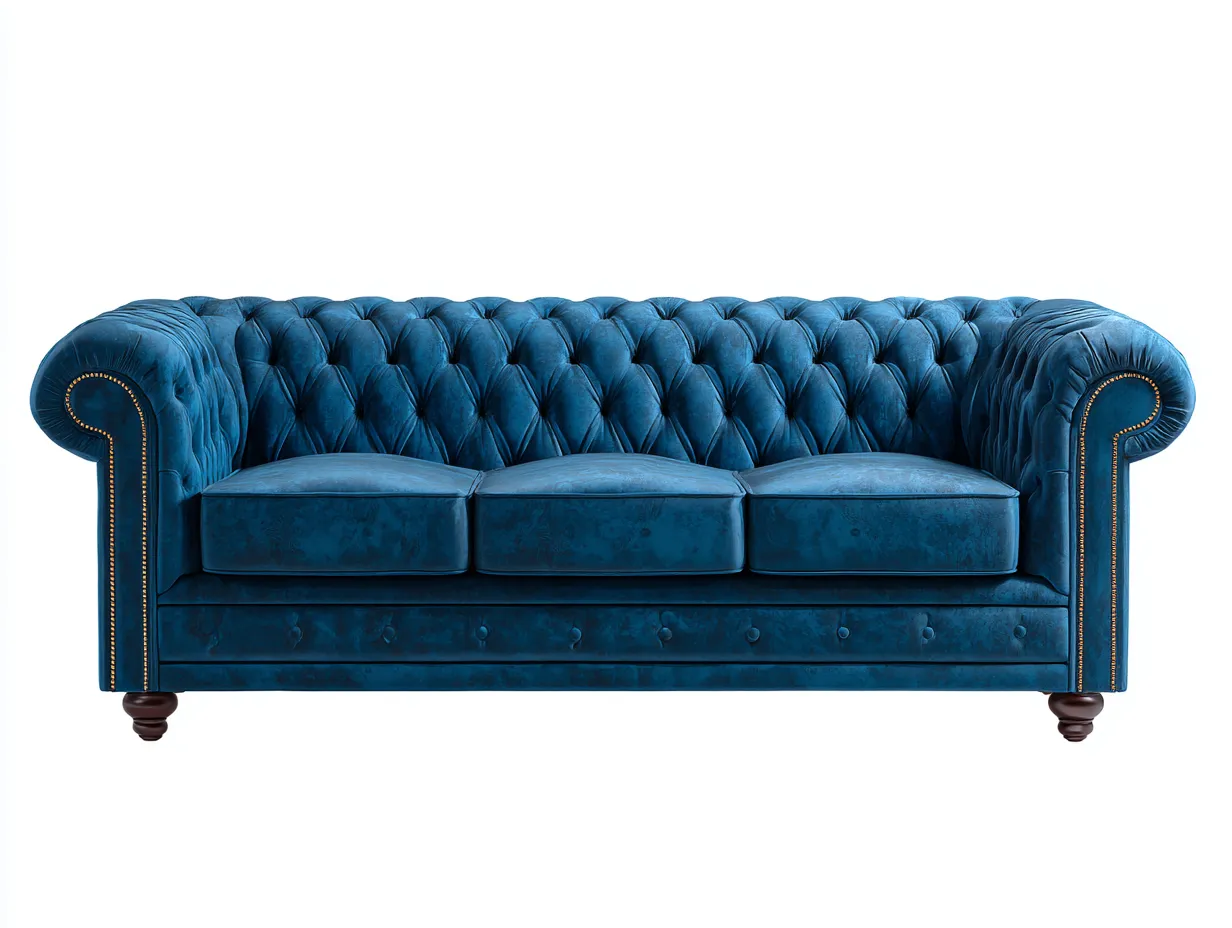 Canapé trois places en velours lisse 210x90x85 cm - bleu pétrole - style Chesterfield classique-Loftilo