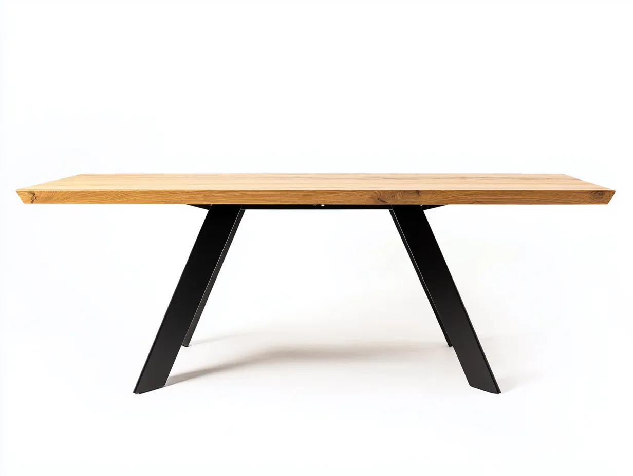 Table à manger rectangulaire 180x90x75 cm - bois naturel et piétement métal noir - style contemporain-Loftilo