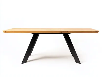 Table à manger rectangulaire 180x90x75 cm - bois naturel et piétement métal noir - style contemporain-Loftilo