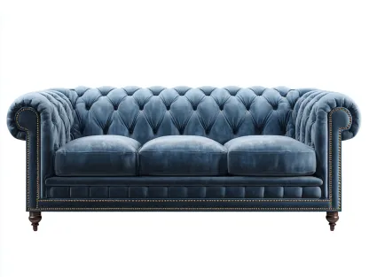 Canapé trois places en velours lisse 210x90x85 cm - bleu royal - style Chesterfield classique-Loftilo