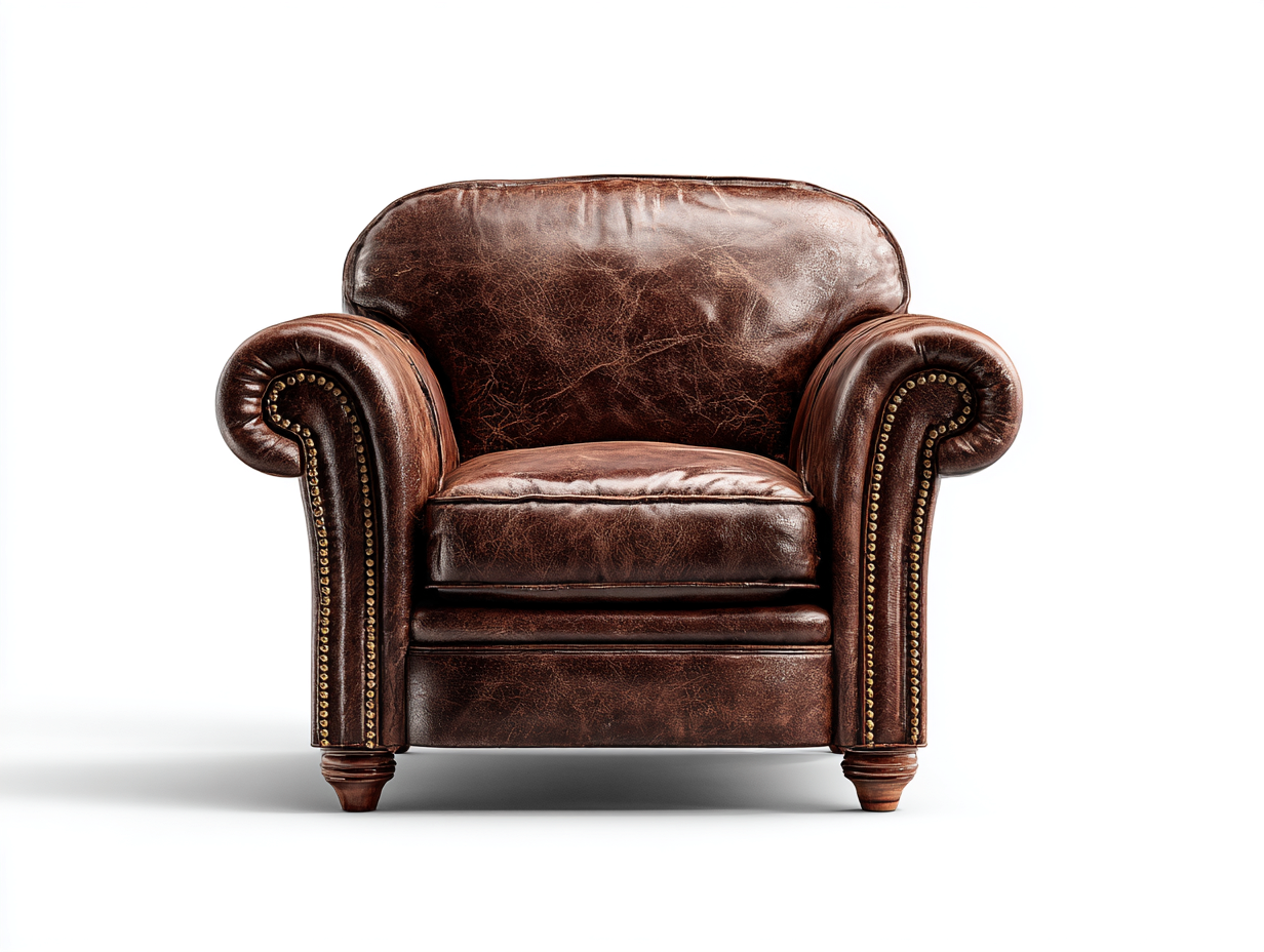 Fauteuil club en cuir véritable 96x90x84 cm - brun foncé - style vintage à clous dorés et pieds tournés-Loftilo