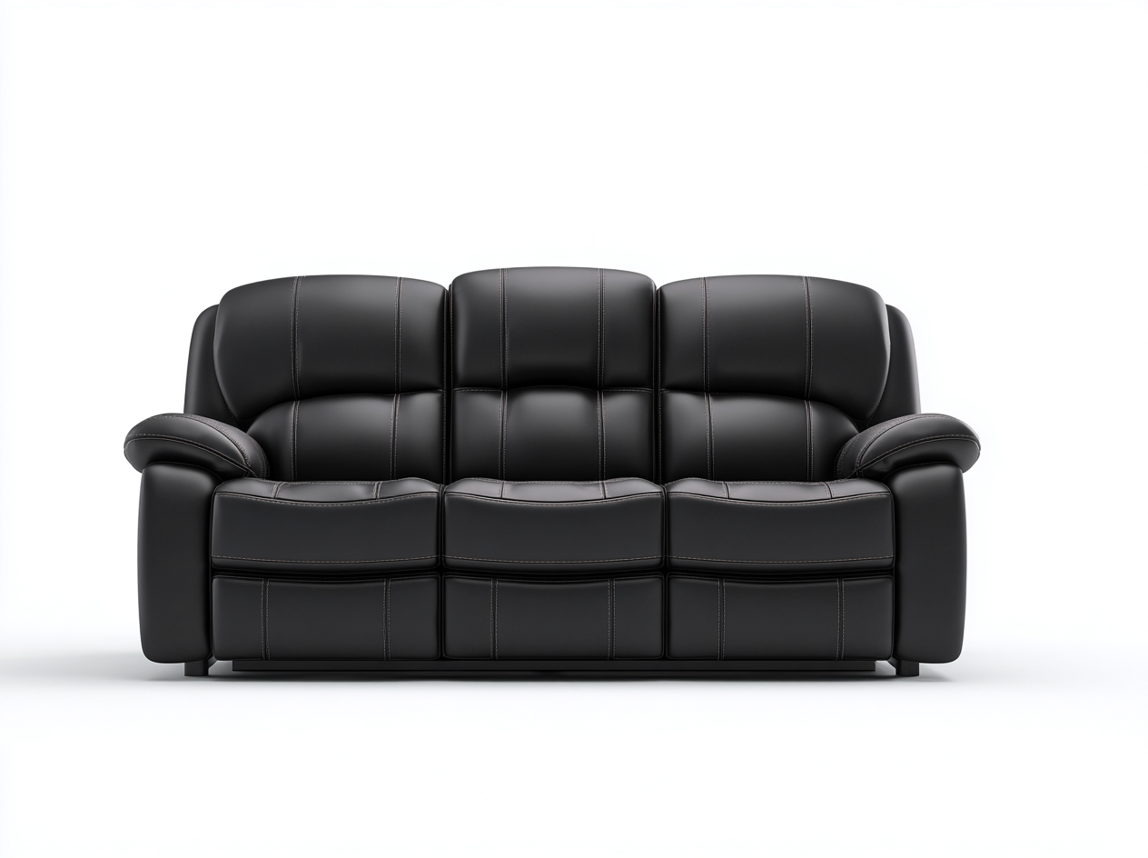 Canapé 3 places en cuir noir 200x95x95 cm - design moderne - assise profonde et dossier ergonomique-Loftilo