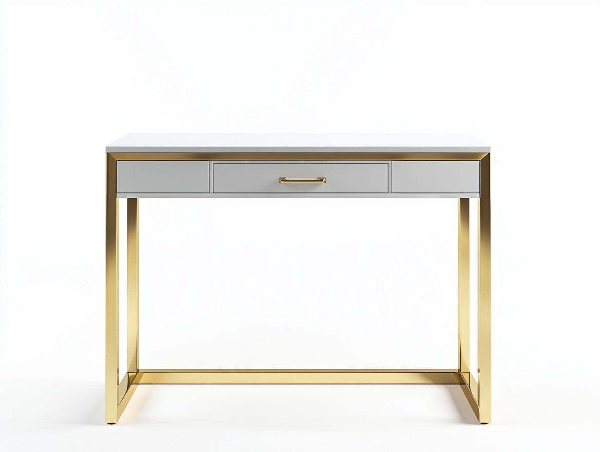 Bureau traditionnel blanc et doré 110x55x75 cm - métal et bois - design contemporain raffiné-Loftilo