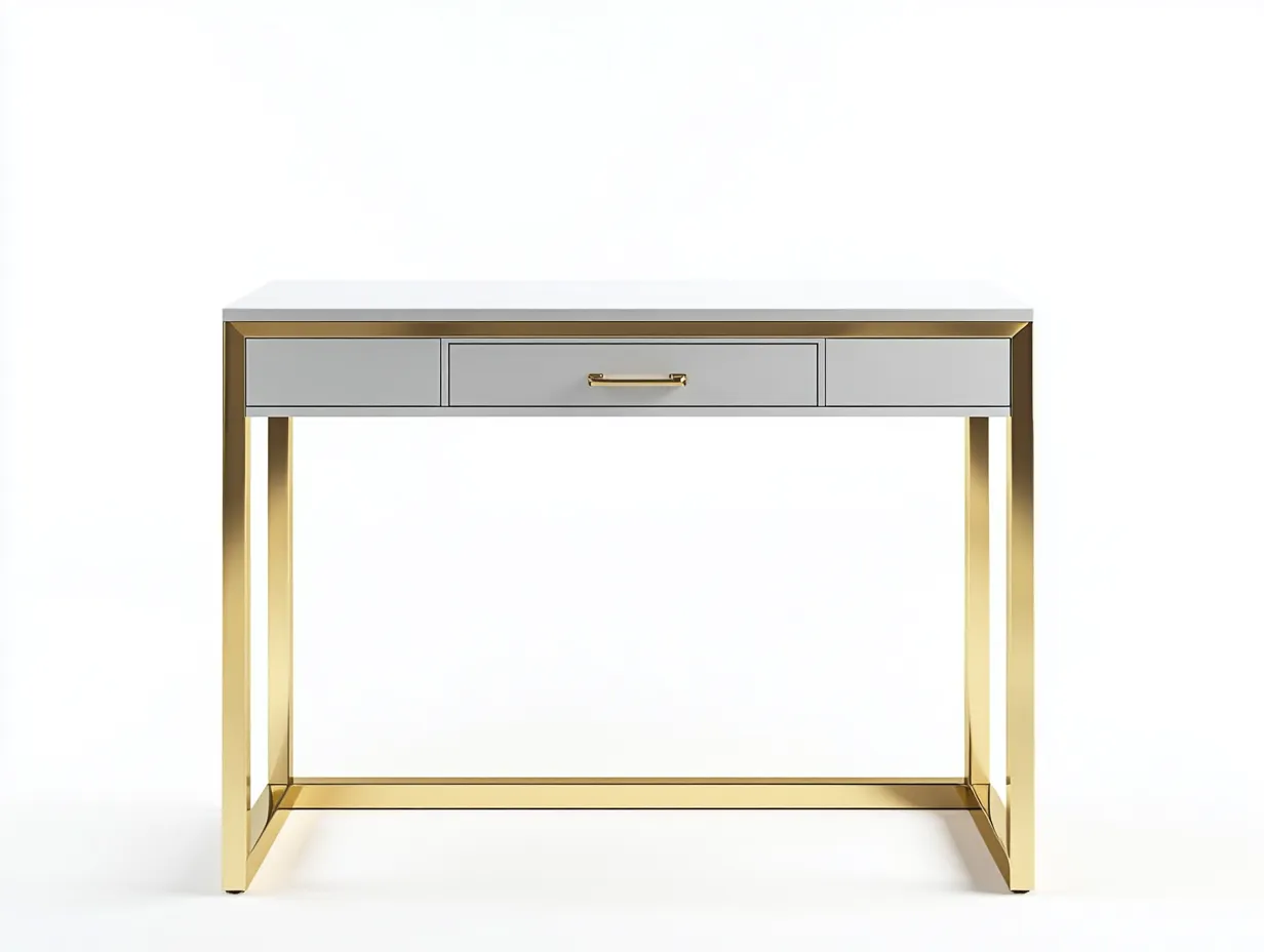 Bureau traditionnel blanc et doré 110x55x75 cm - métal et bois - design contemporain raffiné-Loftilo