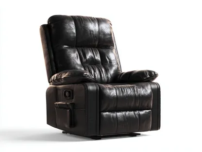 Fauteuil relax électrique en cuir véritable noir 90x95x110 cm - dossier inclinable - confort ergonomique-Loftilo