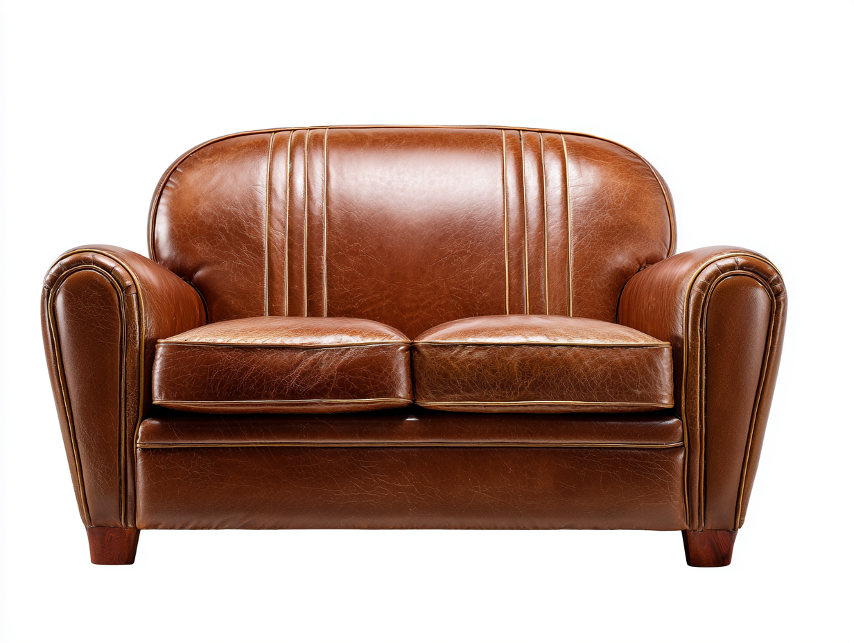 Canapé deux places en cuir véritable 160x90x85 cm - marron - style classique élégant-Loftilo