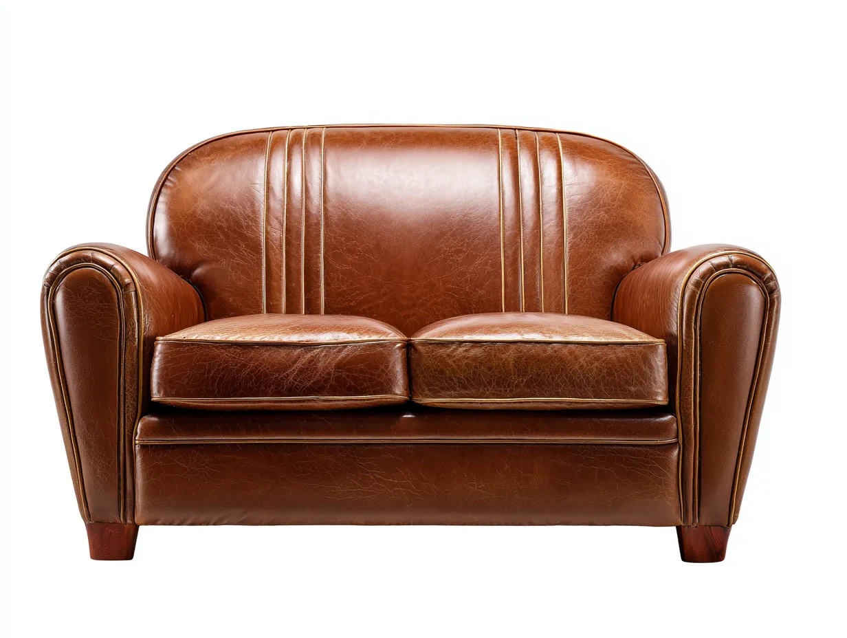 Canapé deux places en cuir véritable 160x90x85 cm - marron - style classique élégant-Loftilo