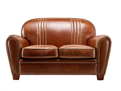 Canapé deux places en cuir véritable 160x90x85 cm - marron - style classique élégant-Loftilo