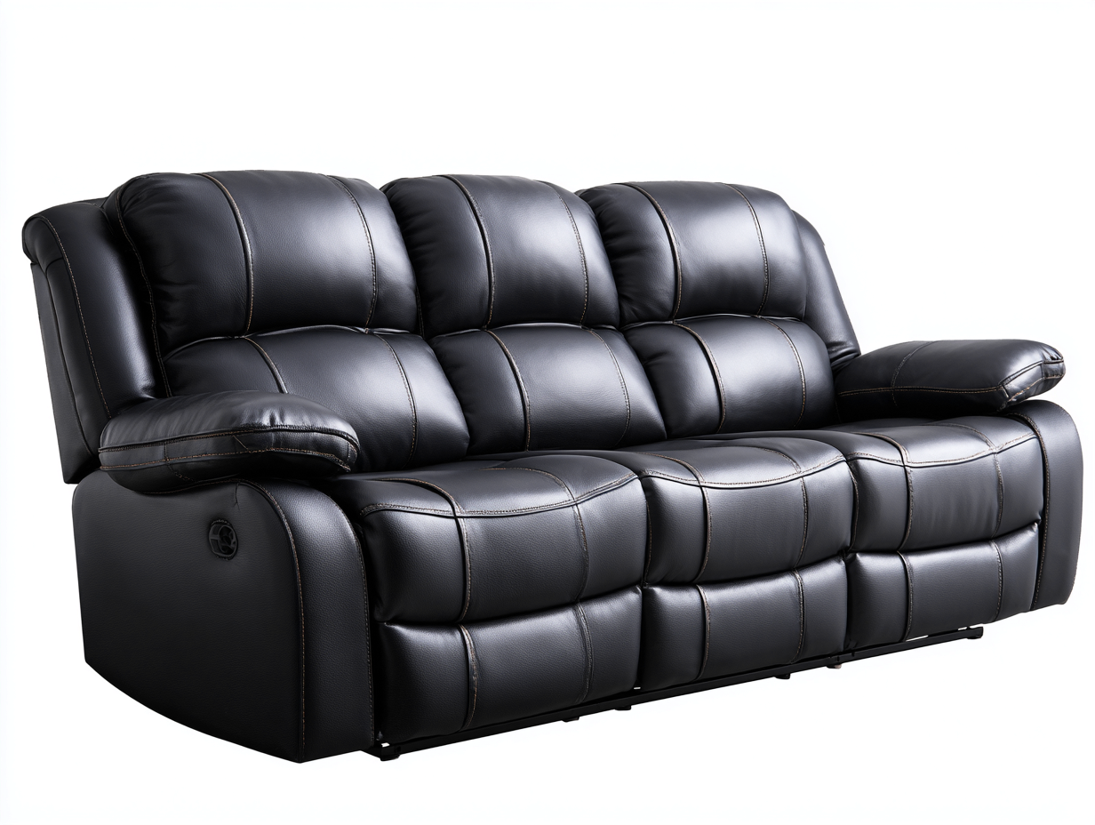 Canapé trois places en cuir véritable 210x100x105 cm - noir - design moderne avec fonction inclinable-Loftilo