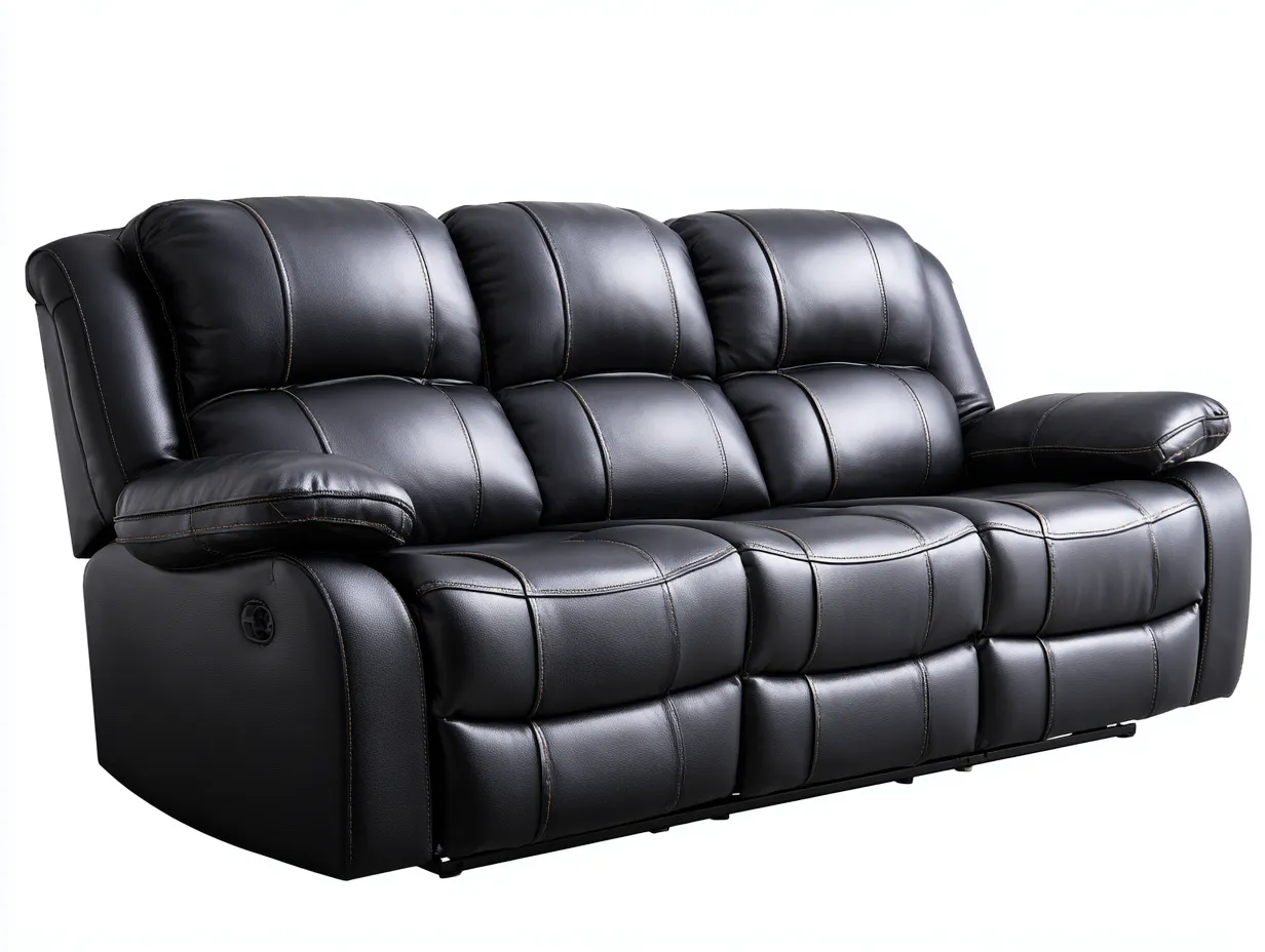 Canapé trois places en cuir véritable 210x100x105 cm - noir - design moderne avec fonction inclinable-Loftilo