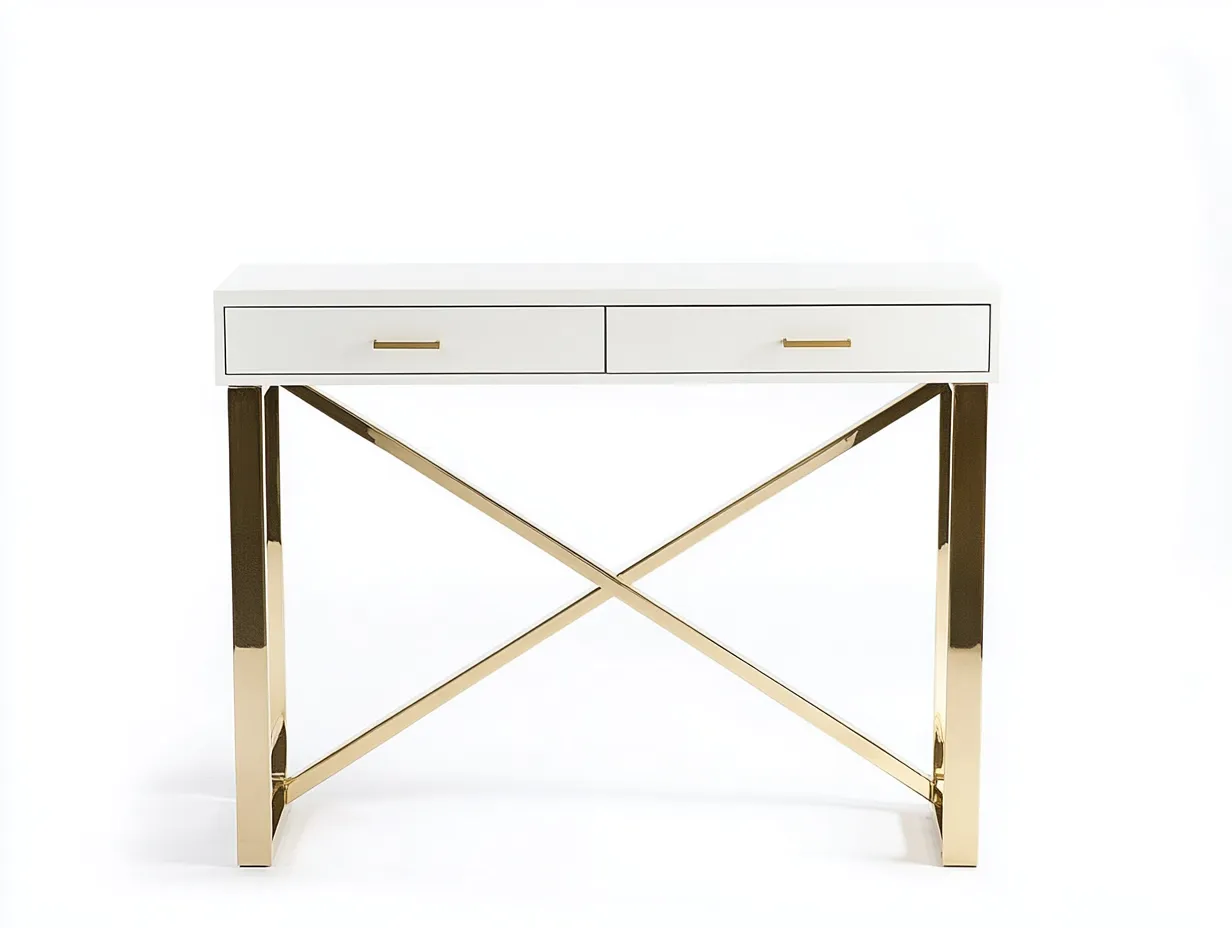 Bureau traditionnel en MDF et métal 110x50x75 cm - blanc/doré - avec espace de rangement - style moderne chic-Loftilo