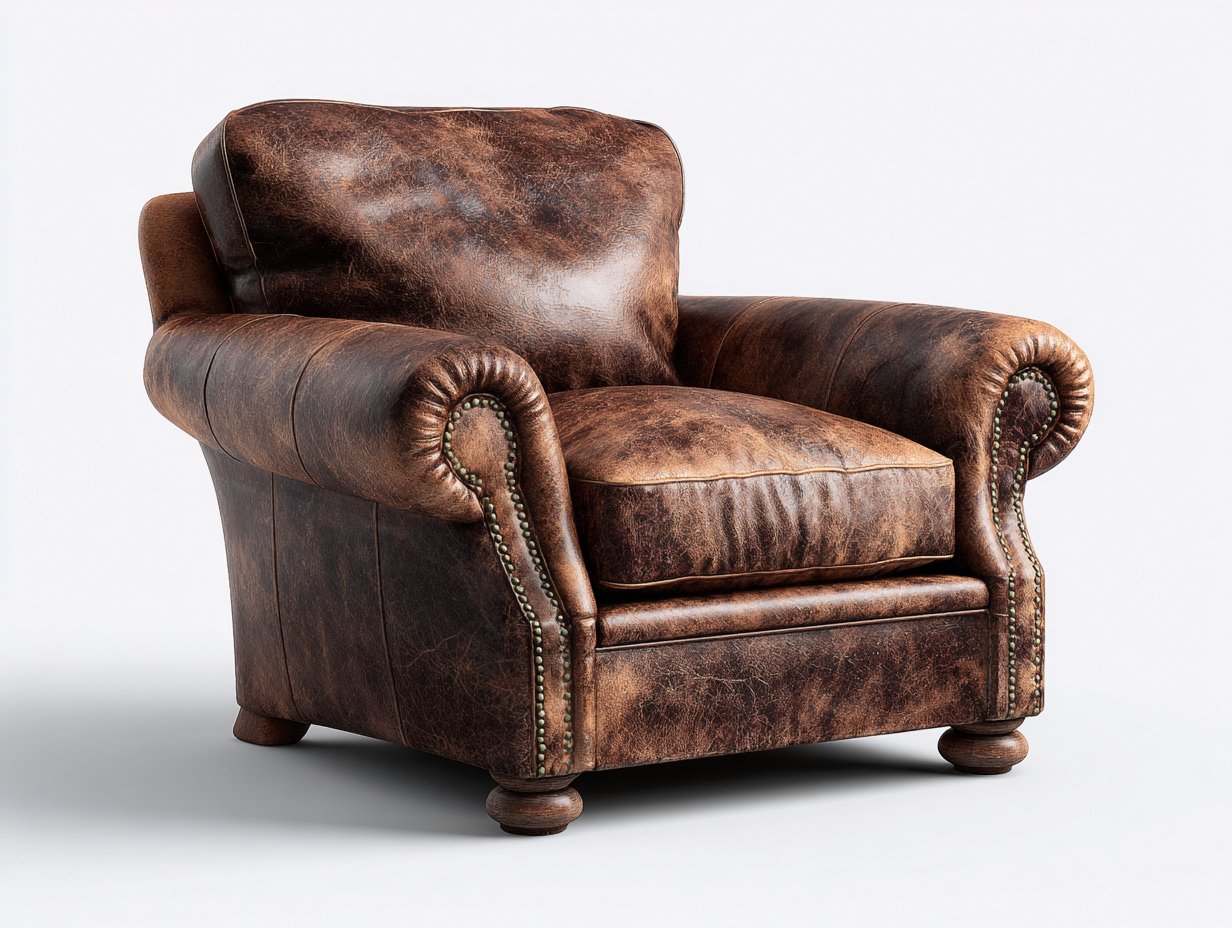 Fauteuil club en cuir véritable marron vieilli 103x92x85 cm - style rétro élégant-Loftilo