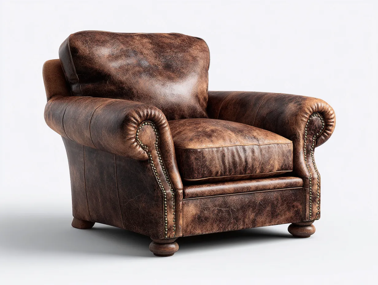 Fauteuil club en cuir véritable marron vieilli 103x92x85 cm - style rétro élégant-Loftilo
