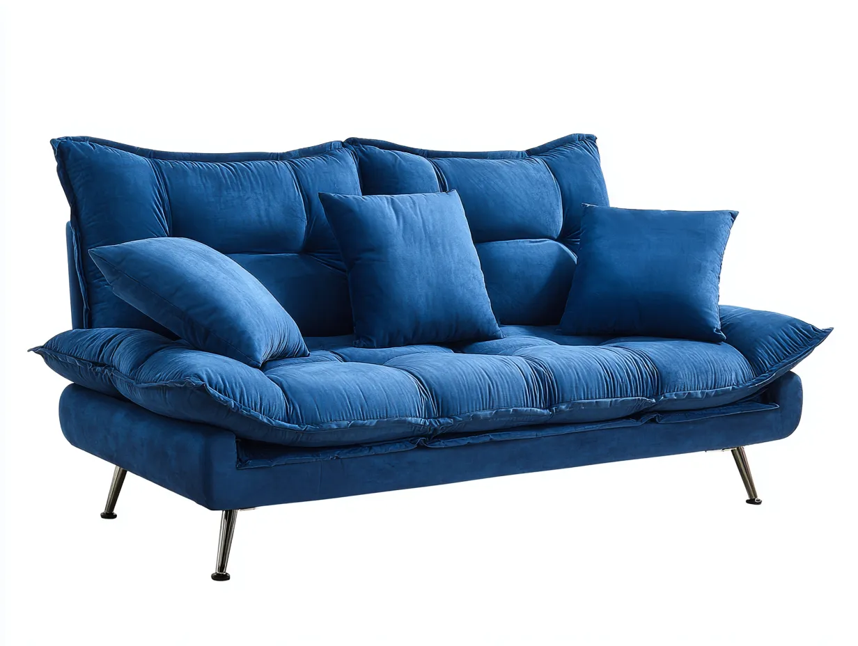 Canapé 3 places en velours bleu foncé 190x95x90 cm - style moderne - assise profonde et pieds métalliques-Loftilo