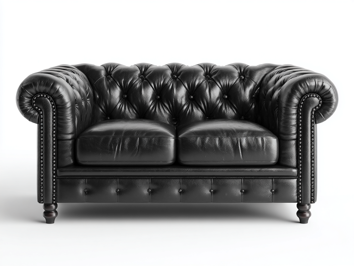 Canapé 2 places en cuir noir 160x90x76 cm - style Chesterfield capitonné - avec clous décoratifs-Loftilo