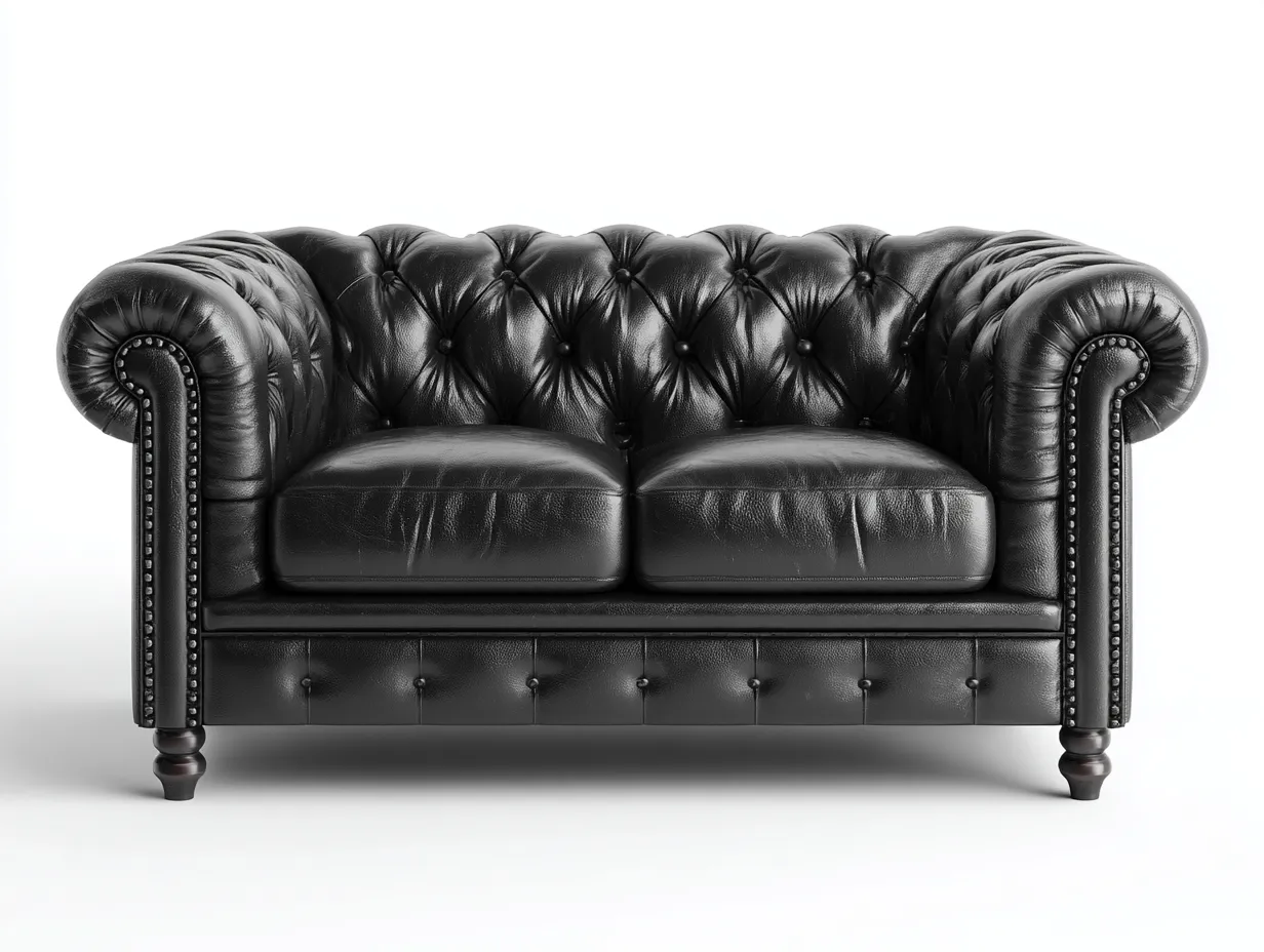 Canapé 2 places en cuir noir 160x90x76 cm - style Chesterfield capitonné - avec clous décoratifs-Loftilo