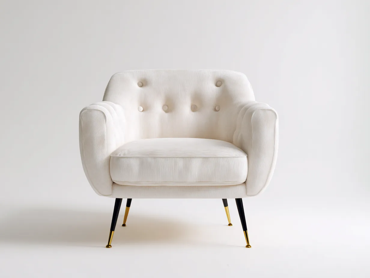 Fauteuil en velours blanc - 90x85x90 cm - style moderne avec pieds dorés et assise ergonomique-Loftilo
