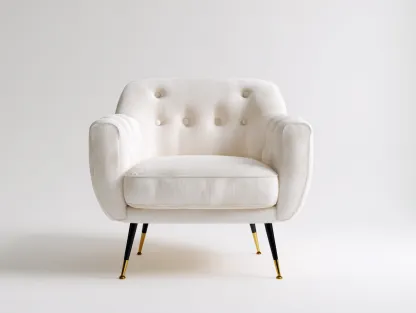 Fauteuil en velours blanc - 90x85x90 cm - style moderne avec pieds dorés et assise ergonomique-Loftilo