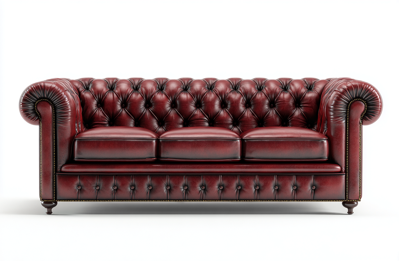 Canapé trois places en cuir véritable 210x90x85 cm - bordeaux foncé - style Chesterfield capitonné classique-Loftilo