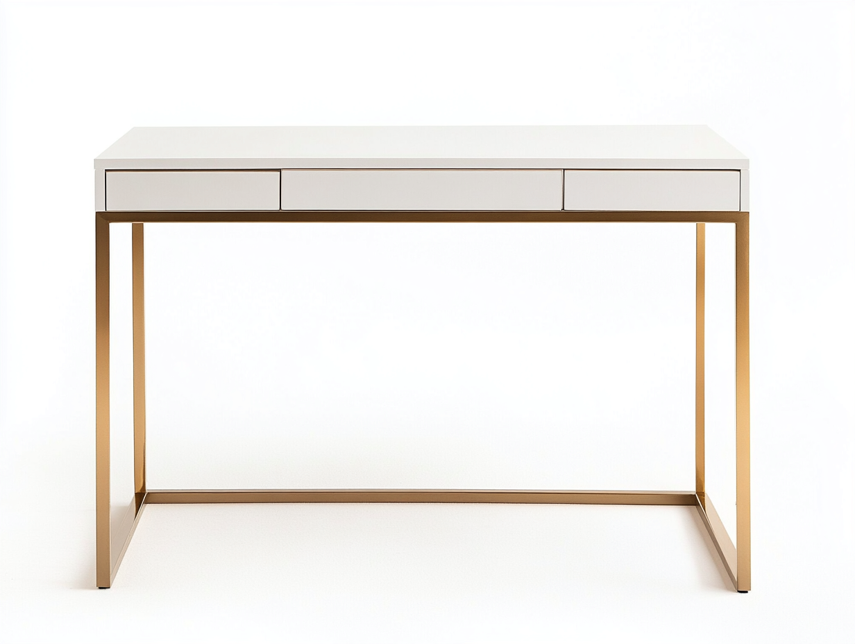 Bureau traditionnel en MDF et métal 120x55x75 cm - blanc/doré - avec espace de rangement - style moderne élégant-Loftilo
