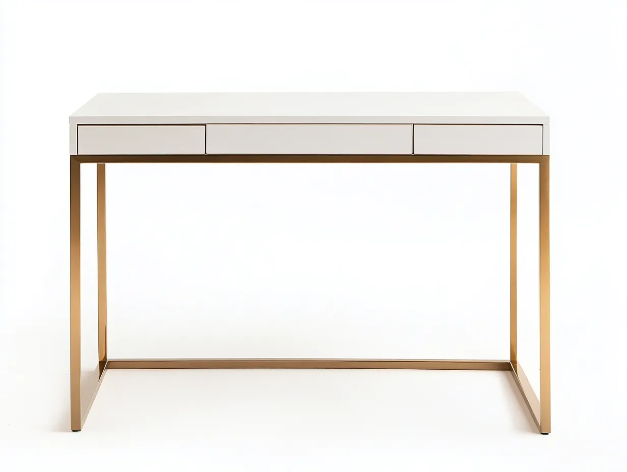 Bureau traditionnel en MDF et métal 120x55x75 cm - blanc/doré - avec espace de rangement - style moderne élégant-Loftilo