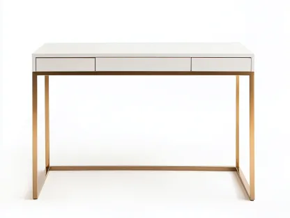 Bureau traditionnel en MDF et métal 120x55x75 cm - blanc/doré - avec espace de rangement - style moderne élégant-Loftilo