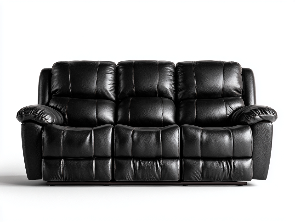 Canapé trois places en cuir véritable 205x95x95 cm - noir - avec fonction de réglage-Loftilo