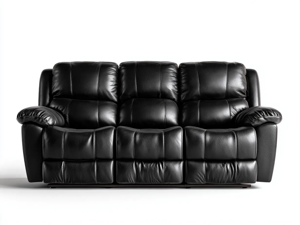 Canapé trois places en cuir véritable 205x95x95 cm - noir - avec fonction de réglage-Loftilo