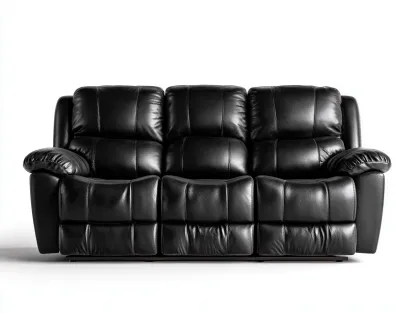 Canapé trois places en cuir véritable 205x95x95 cm - noir - avec fonction de réglage-Loftilo