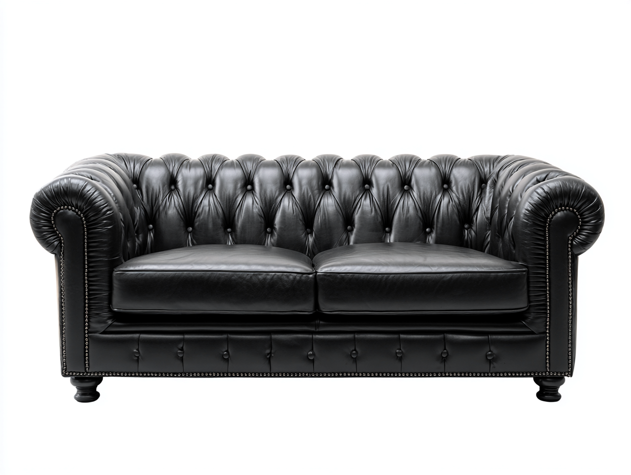Canapé 2 places en cuir noir 160x90x75 cm - style Chesterfield capitonné - avec clous décoratifs-Loftilo