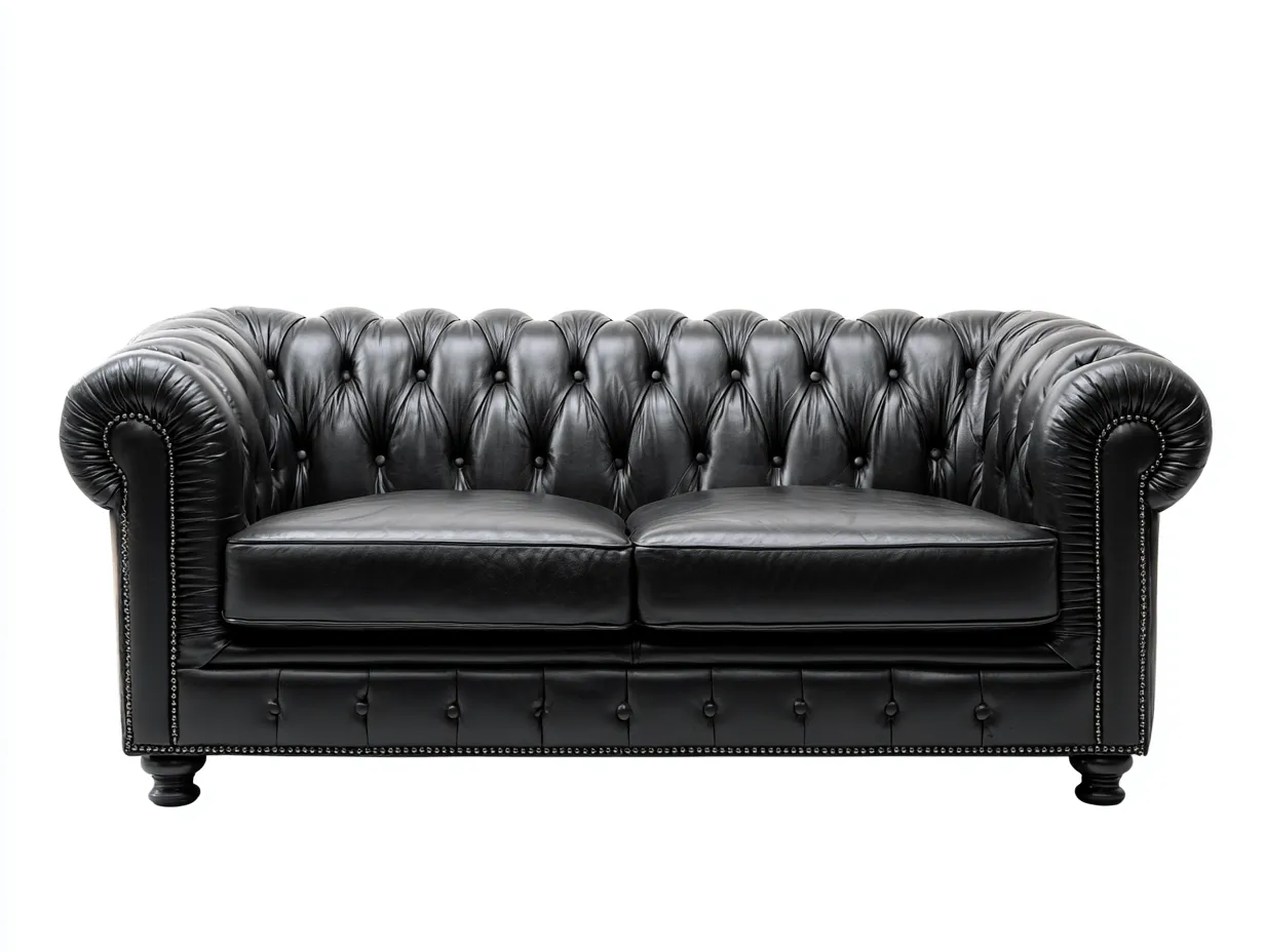 Canapé 2 places en cuir noir 160x90x75 cm - style Chesterfield capitonné - avec clous décoratifs-Loftilo