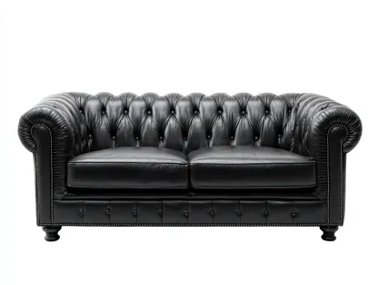 Canapé 2 places en cuir noir 160x90x75 cm - style Chesterfield capitonné - avec clous décoratifs-Loftilo