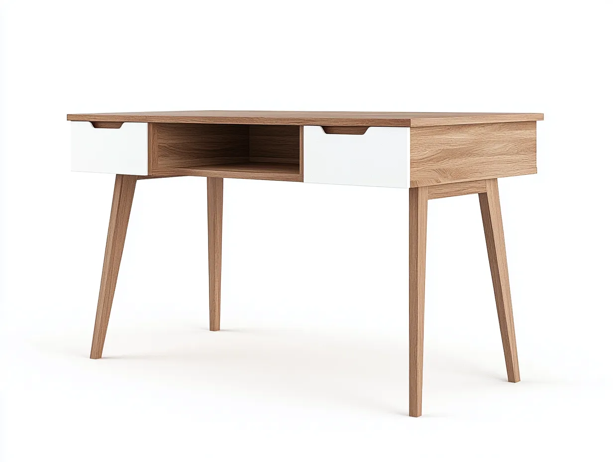 Bureau traditionnel en bois et blanc 120x55x75 cm - chêne clair/blanc - style scandinave moderne-Loftilo