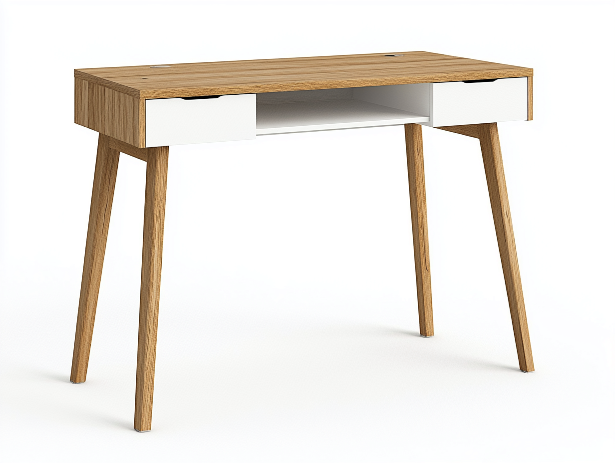 Bureau traditionnel en bois et MDF 125x55x75 cm - chêne clair/blanc - avec espace de rangement - style scandinave moderne-Loftilo