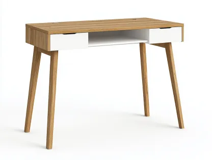 Bureau traditionnel en bois et MDF 125x55x75 cm - chêne clair/blanc - avec espace de rangement - style scandinave moderne-Loftilo